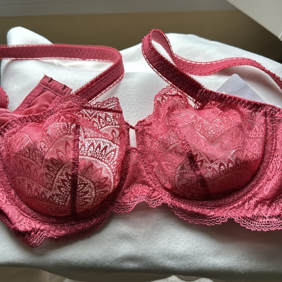 SIMONE PERELE Karma Demi-Cup Convertible Lace Bra. Deep Rose Size 34D NWT - Picture 10 of 10